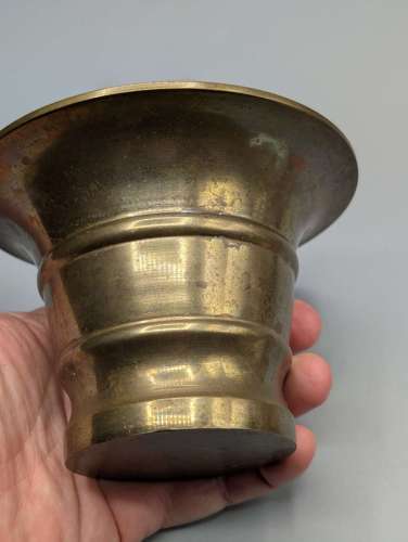 Solid brass pestle and mortar featuring, mid 19th century, Victorian