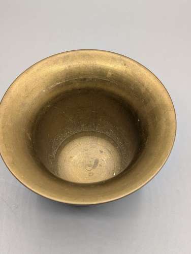 Solid brass pestle and mortar featuring, mid 19th century, Victorian