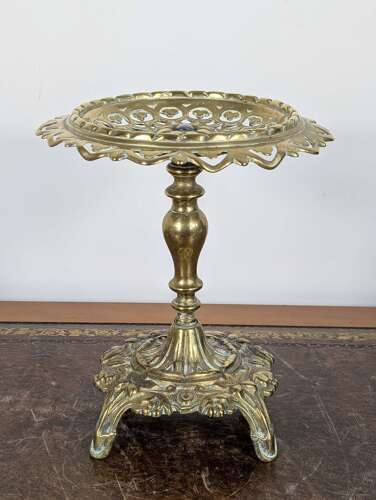 Victorian brass tazza with pierced dish and registration mark, England, late 19th century