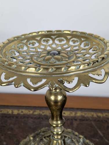 Victorian brass tazza with pierced dish and registration mark, England, late 19th century