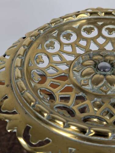 Victorian brass tazza with pierced dish and registration mark, England, late 19th century