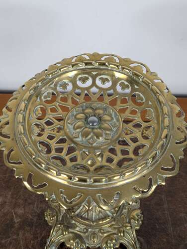 Victorian brass tazza with pierced dish and registration mark, England, late 19th century