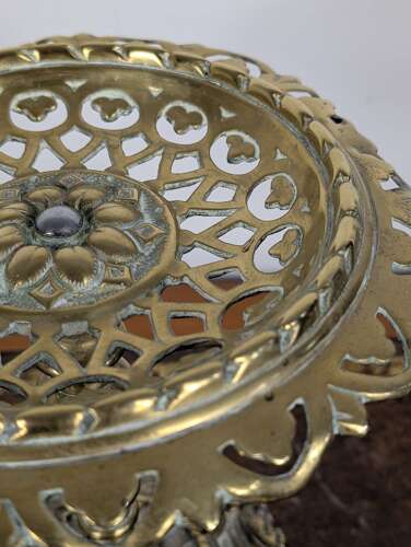 Victorian brass tazza with pierced dish and registration mark, England, late 19th century
