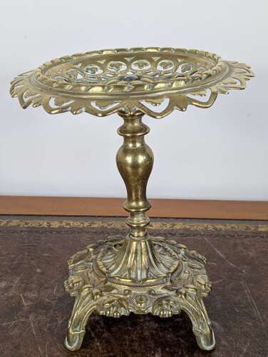 Victorian brass tazza with pierced dish and registration mark, England, late 19th century