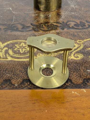 Victorian brass linen prover or thread counter with magnifier in original case, 19th C