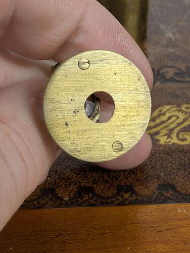 Victorian brass linen prover or thread counter with magnifier in original case, 19th C