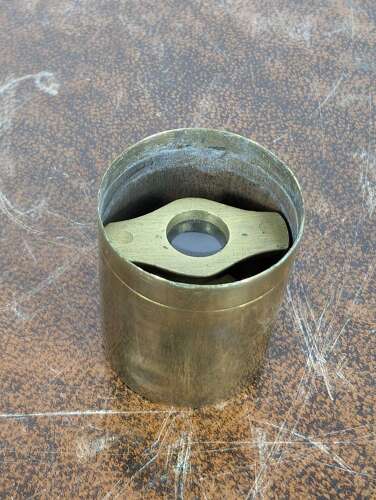 Victorian brass linen prover or thread counter with magnifier in original case, 19th C