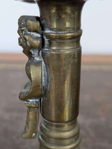 Rare pair Victorian brass Lincoln imp candlesticks in gothic revival style, 19th century