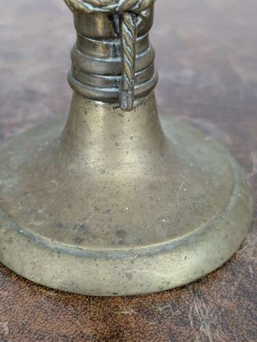 Rare pair Victorian brass Lincoln imp candlesticks in gothic revival style, 19th century