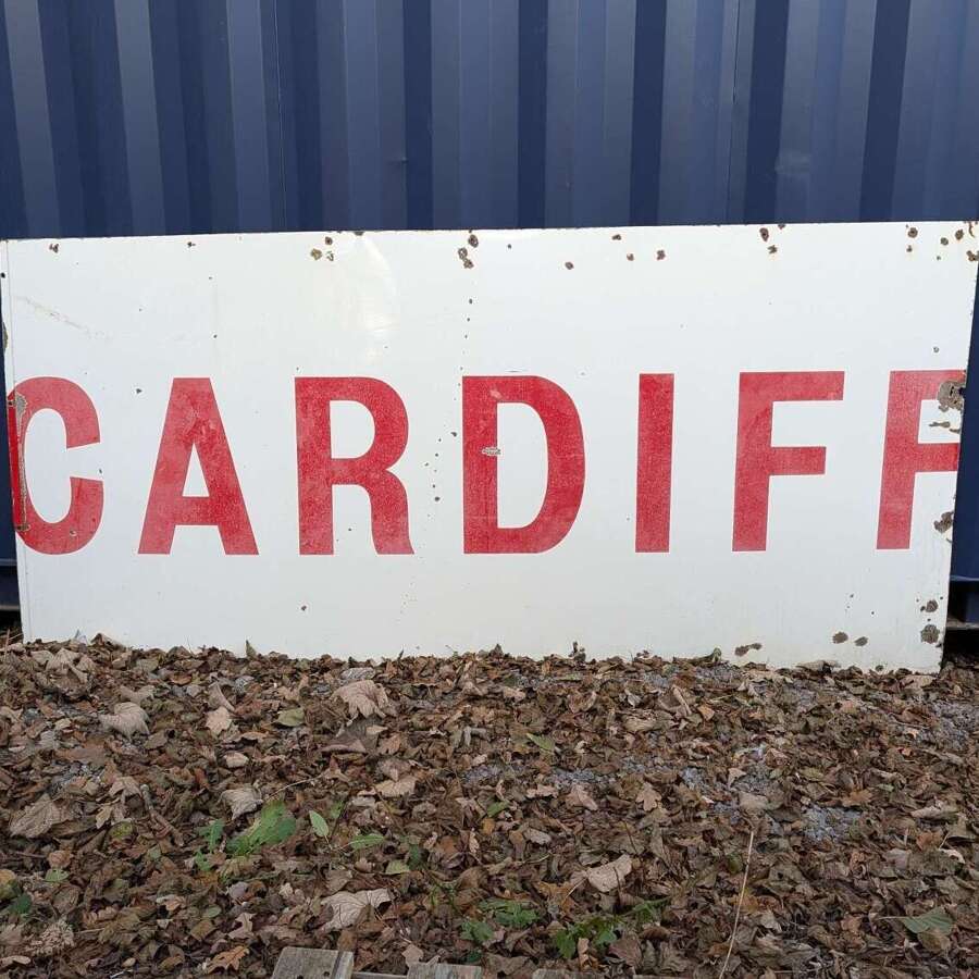 Cardiff Corporation Transport enamel signage panel &ldquo;CARDIFF&rdquo; circa 1960s, 246cm x 116cm
