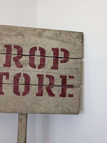 Vintage wooden TV studio 'Prop Store' sign, British production, used set piece