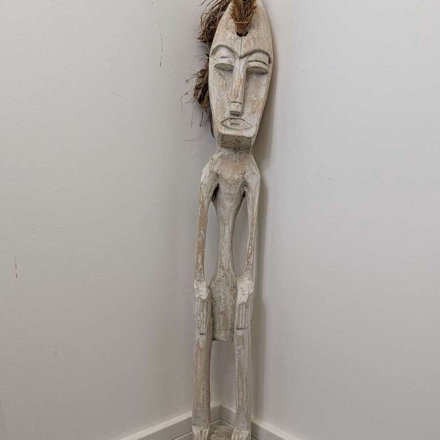 Asmat indigenous male fertility ancestral wood carving from Papua New Guinea, 98cm tall