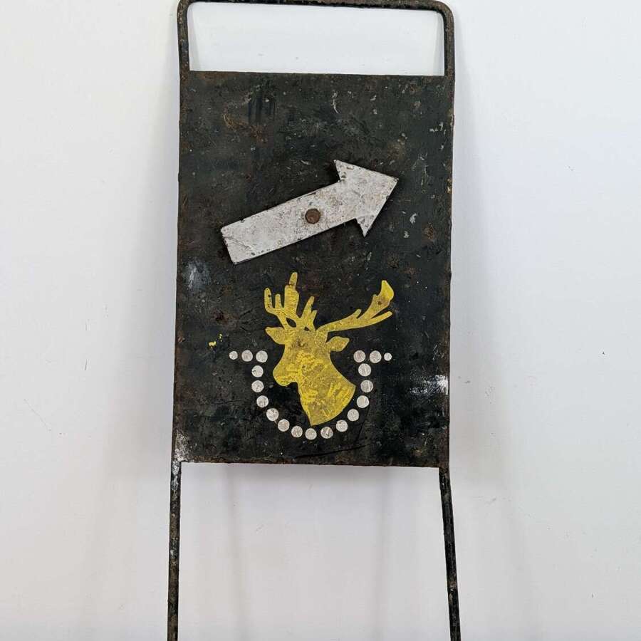 Unique British vernacular estate-made iron stag sign with adjustable direction arrow