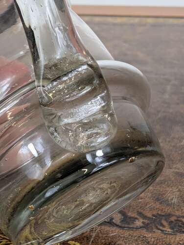 Victorian English half pint glass tankard with pewter hinged lid & snapped pontil, c. 1860