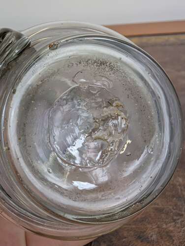 Victorian English half pint glass tankard with pewter hinged lid & snapped pontil, c. 1860