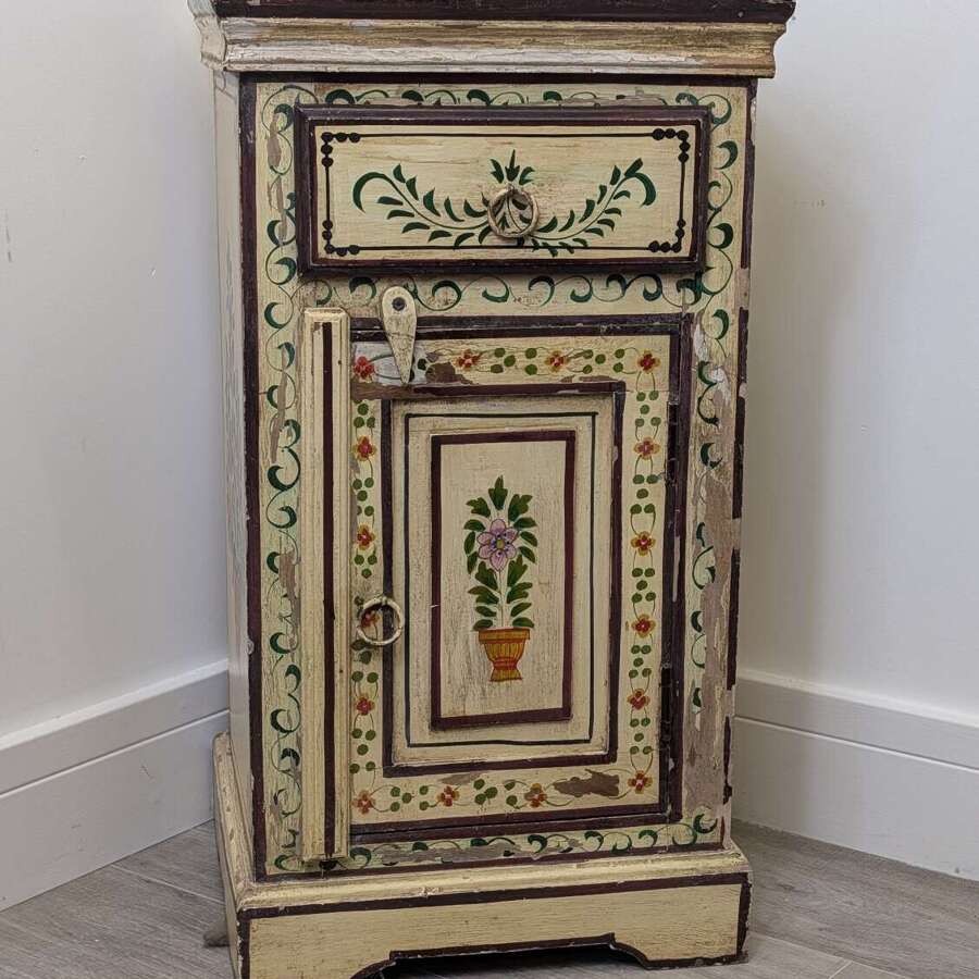 Vintage Indian hand-painted bedside cabinet nightstand with floral decoration