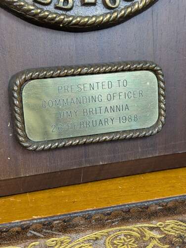 USS Missouri BB-63 and Naval Station Long Beach diplomatic plaques to HMY Britannia 1988