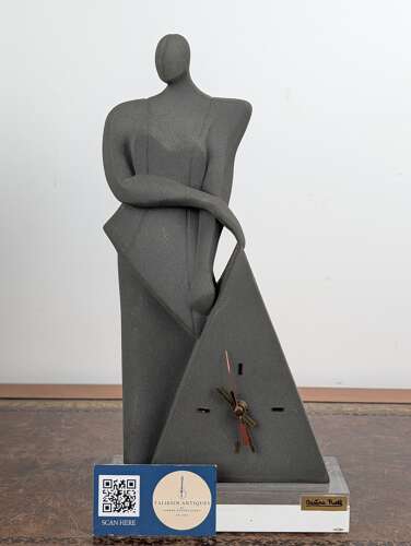 Cristina Puell modernist terracotta sculpture mantel clock, Spain, c.1980