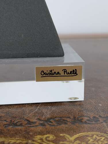 Cristina Puell modernist terracotta sculpture mantel clock, Spain, c.1980