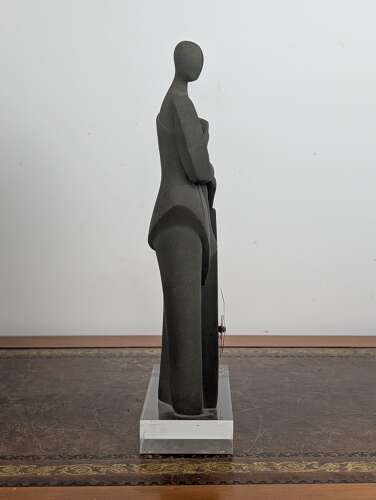 Cristina Puell modernist terracotta sculpture mantel clock, Spain, c.1980