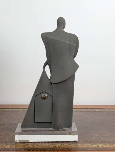 Cristina Puell modernist terracotta sculpture mantel clock, Spain, c.1980
