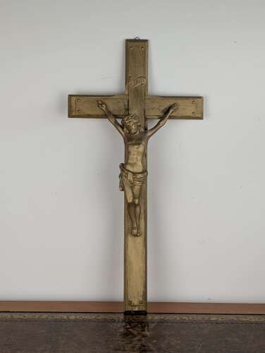 Large French giltwood crucifix with brass corpus, late 19th century