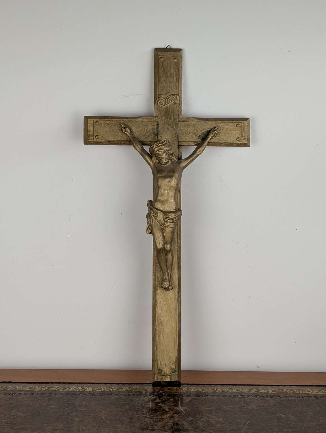 Large French giltwood crucifix with brass corpus, late 19th century