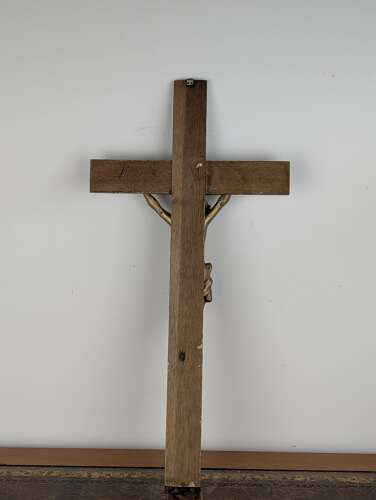 Large French giltwood crucifix with brass corpus, late 19th century