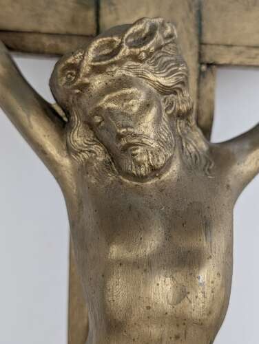 Large French giltwood crucifix with brass corpus, late 19th century