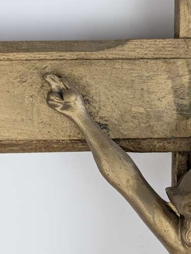 Large French giltwood crucifix with brass corpus, late 19th century