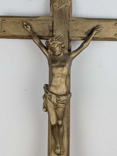 Large French giltwood crucifix with brass corpus, late 19th century