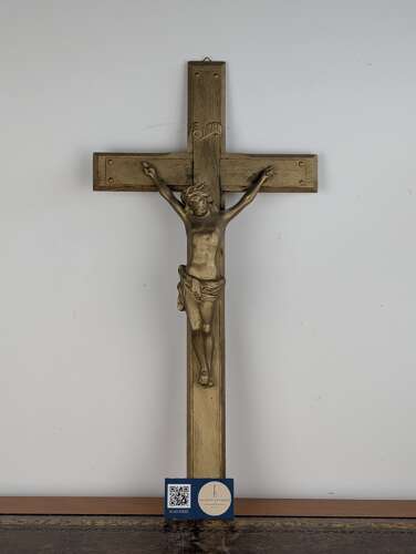 Large French giltwood crucifix with brass corpus, late 19th century