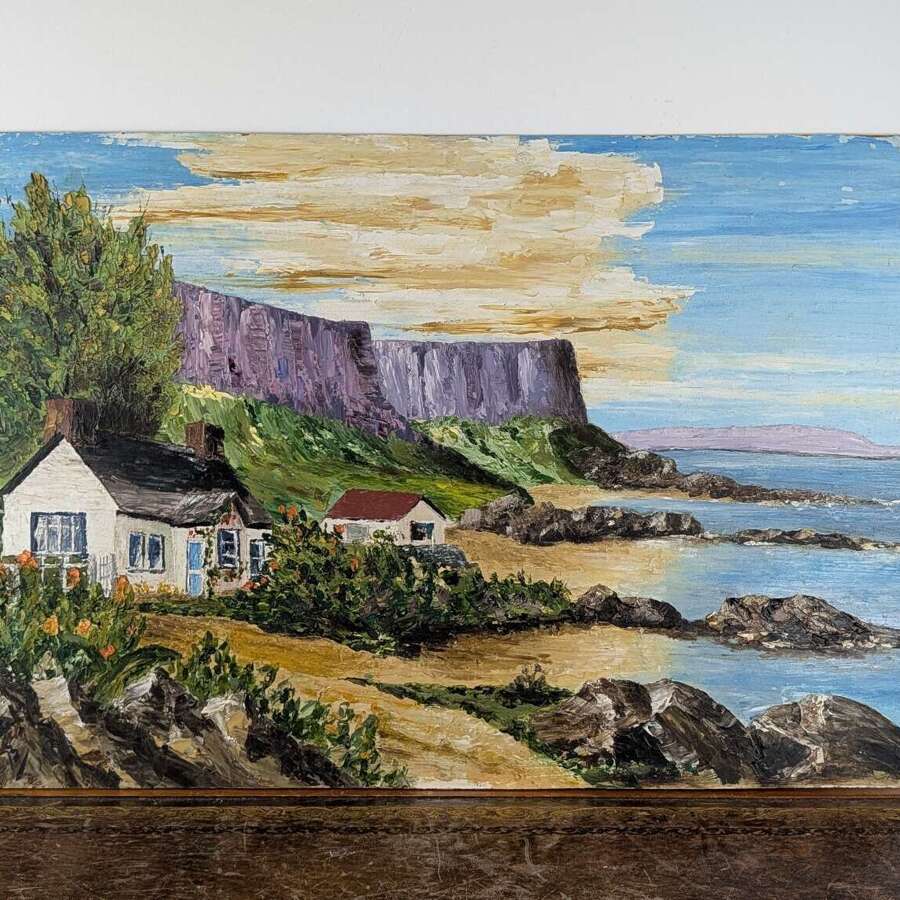 Original Fair Head and Ballycastle beach oil on board landscape, dated 1972, Irish School