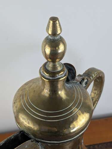 Huge Raslan type brass and copper dallah coffee pot, Levant, circa 1950, 15