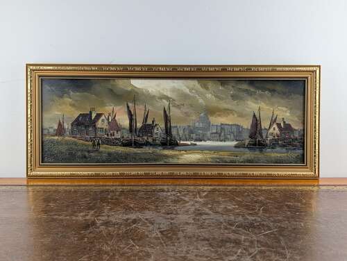 Edward Elliott oil painting of St Paul’s from the Thames, British 20th century