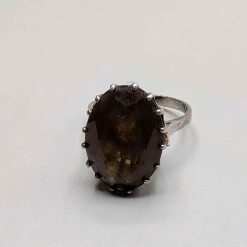Vintage sterling silver smoky quartz cocktail ring, English hallmark, size I½