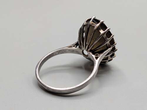 Vintage sterling silver smoky quartz cocktail ring, English hallmark, size I½
