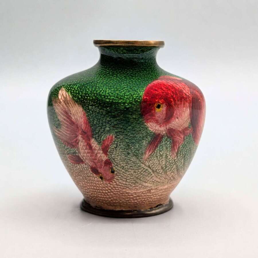 Japanese ginbari cloisonn&eacute; goldfish miniature vase by Ota Toshiro, Meiji Period