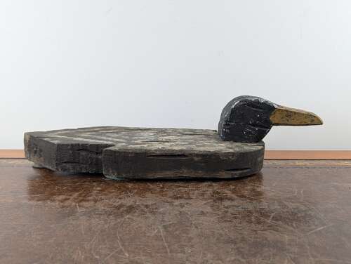 Antique French wooden duck decoy with anchor weight, circa 1900