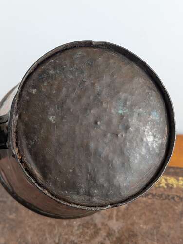 English Georgian copper grain measure with iron handle and thumb loop