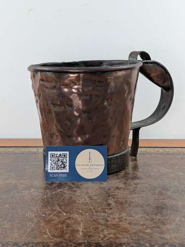 English Georgian copper grain measure with iron handle and thumb loop