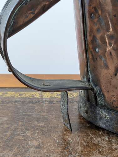 English Georgian copper grain measure with iron handle and thumb loop