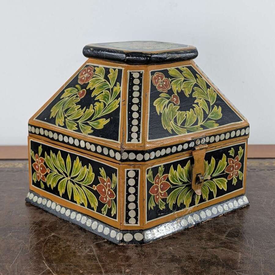 Vintage Indian octagonal hand-painted wooden jewellery box