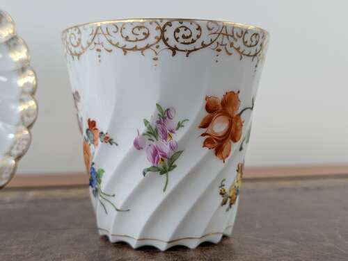Antique Dresden porcelain hand-painted floral cup and saucer circa 1900