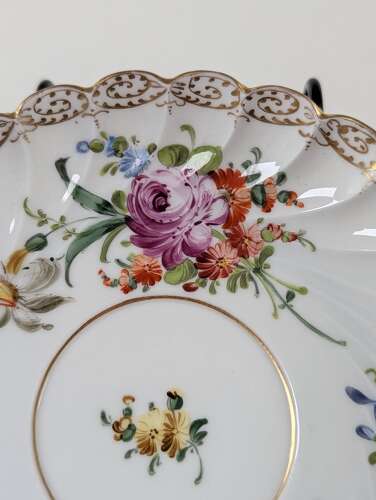 Antique Dresden porcelain hand-painted floral cup and saucer circa 1900