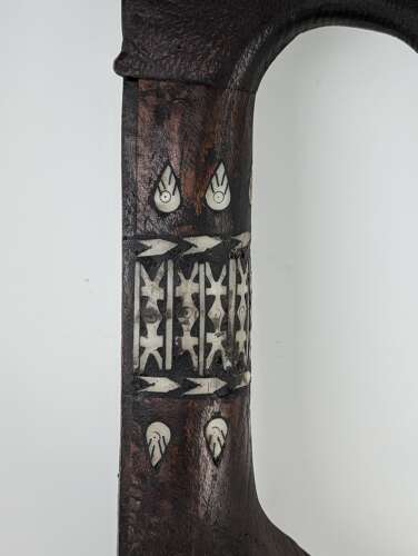 Antique Afghan rubab carved wood lute with bone and shell inlay c.1900