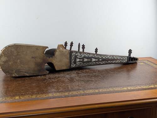 Antique Afghan rubab carved wood lute with bone and shell inlay c.1900