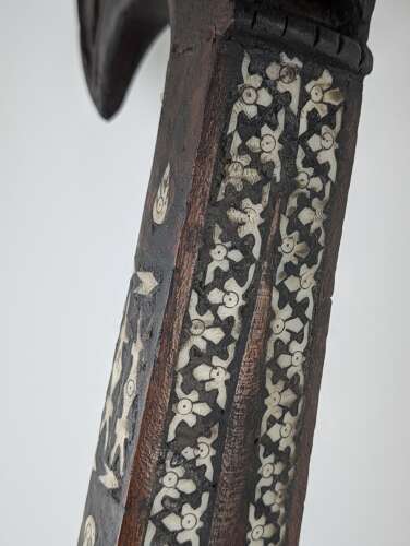 Antique Afghan rubab carved wood lute with bone and shell inlay c.1900