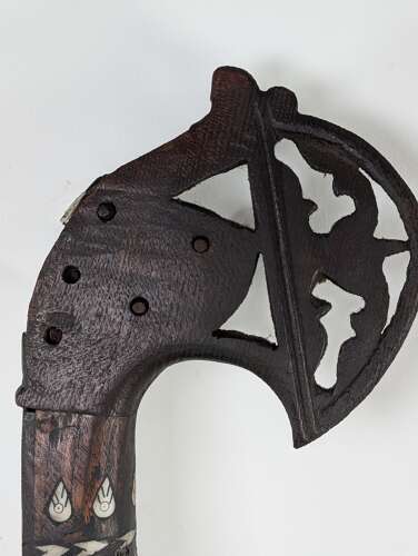 Antique Afghan rubab carved wood lute with bone and shell inlay c.1900
