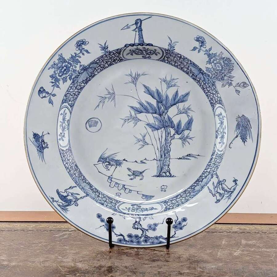 Chinese export blue and white porcelain armorial charger, Downing crest c.1715-22